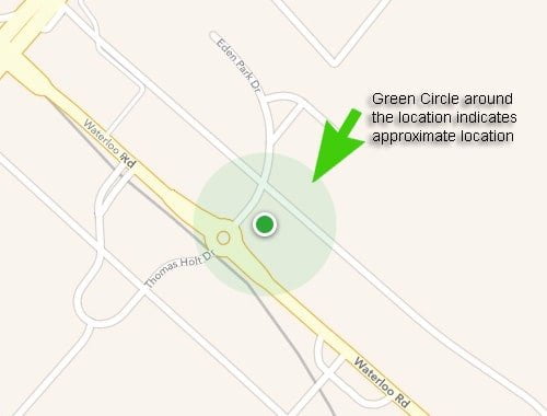 The green circle around the location of Find My Iphone